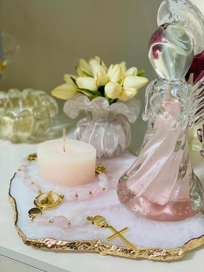 Luz do Amor – Terço de Quartzo Rosa Artesanal